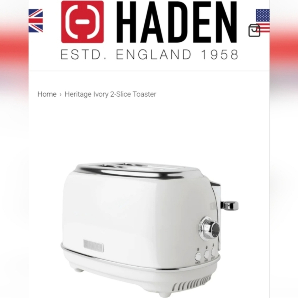 HADEN Toaster "Heritage Ivory" 2 Slice Bread/Bagel RETRO Chrome Anthropologie